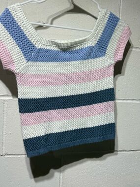 Full Tilt Striped Knit Crop Top in Light Blue, Pink, White, Navy